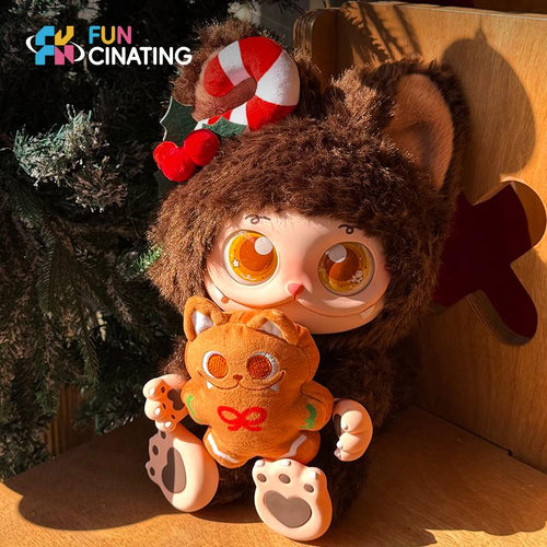 Front view of the Cocoa Gingerbread doll in sunlight