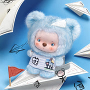 MOCO Bear Daydream Time blue plush on paper plane in front view