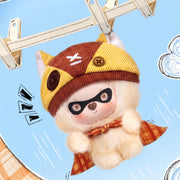 MOCO Bear Tiny Courage plush wearing superhero costume in front close-up